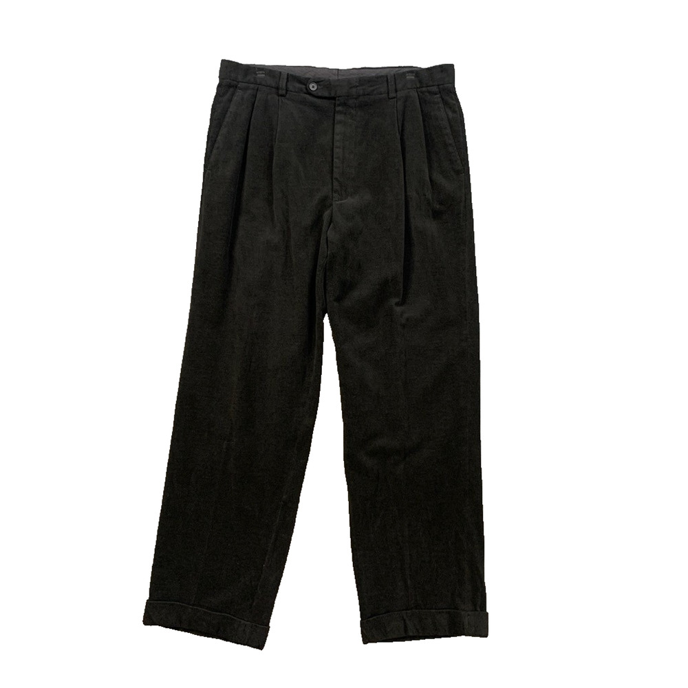 Vintage Linea Naturale Pants Mens 36 Black Velvet Pleated Cuffed Hem Trousers